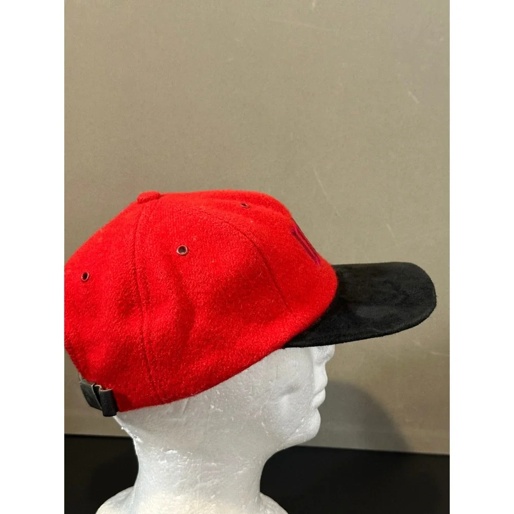 Vintage‎ DKNY NYC Red Wool Black Suede Brim Baseball Cap Hat Made in USA